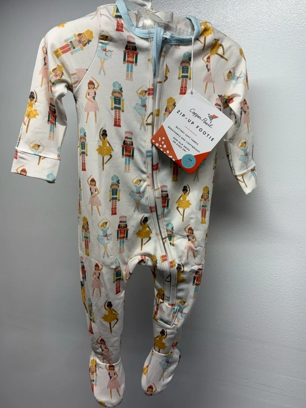 Copper pearl Holiday Nutcracker &Ballerina Zip-Up Footie pajamas size 0-3 months
